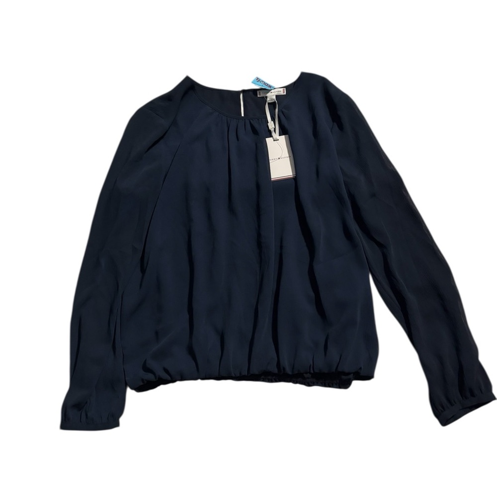 Tommy Hilfiger Navy Long-Sleeve Pleated Blouse